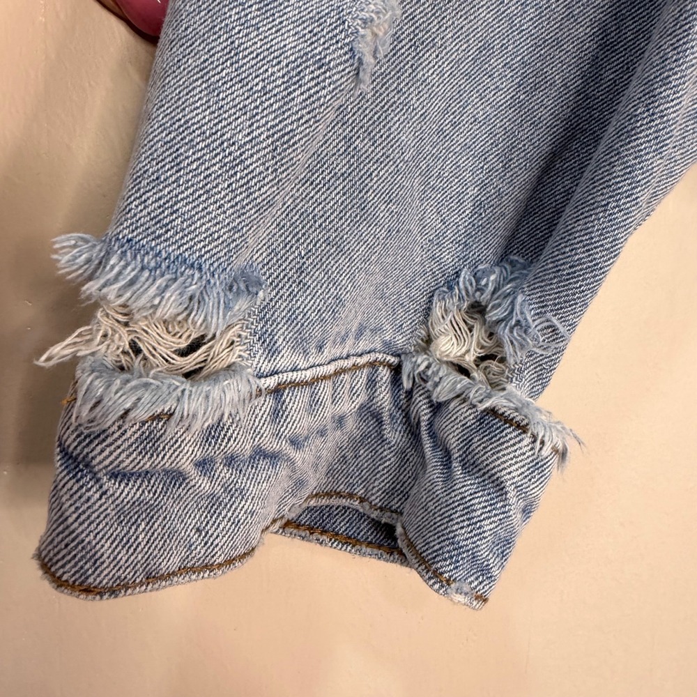 #163 SIGNATURE EIGHT Distressed Jacket PTP: 24.5" Oversized shredded Denim - Picture 4 of 12